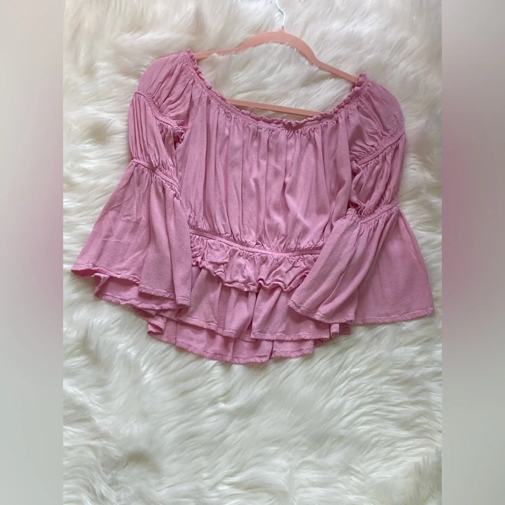Forever 21 Pink Ruffle Bell Sleeve Blouse! - Picture 6 of 6